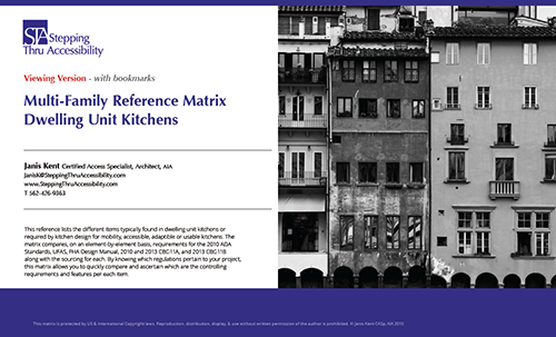 Cover: Multi-Family Reference Matrix: Dwelling Unit Kitchens